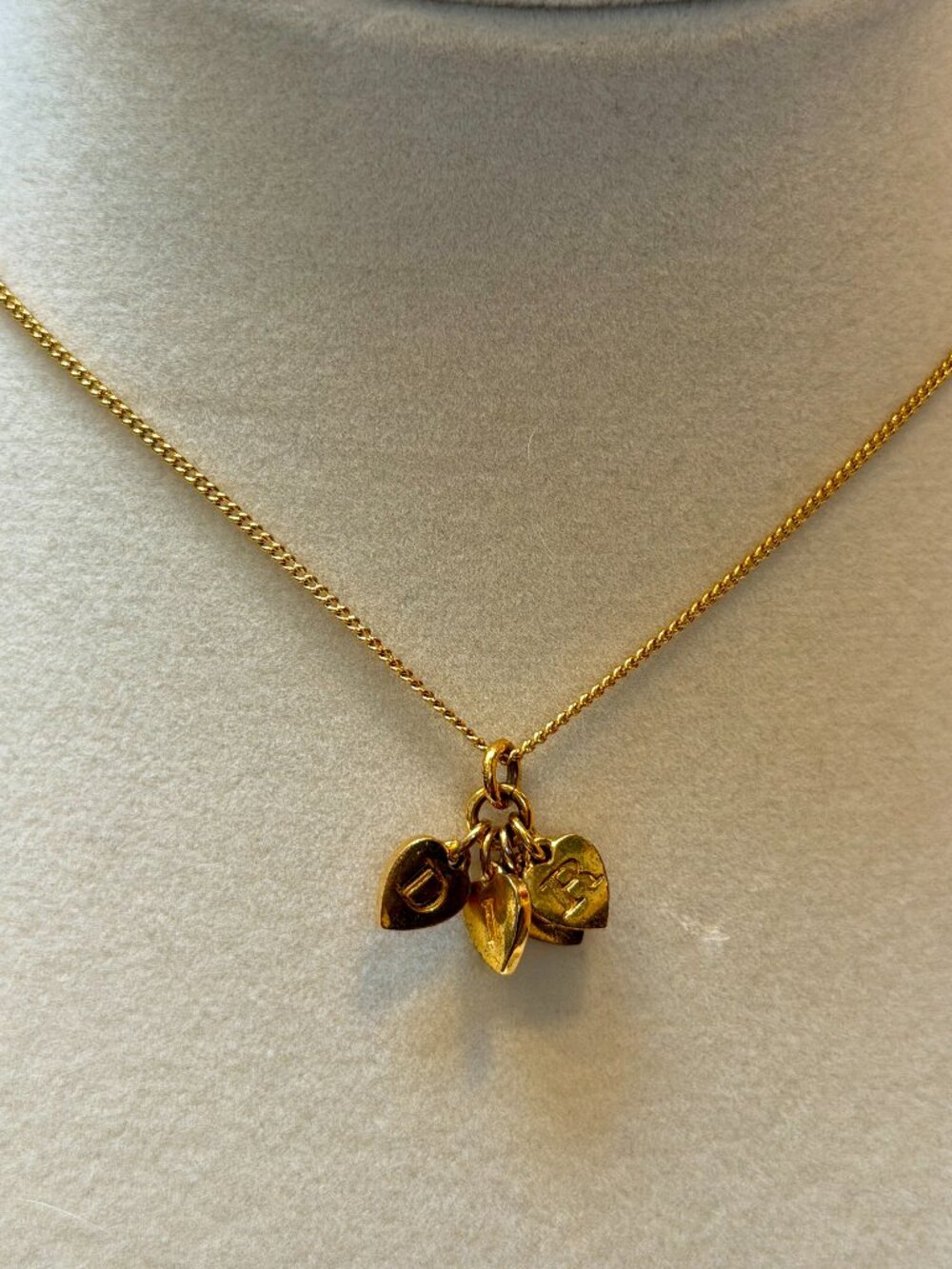 Vintage Christian Dior Gold Tone Heart Charms Necklace